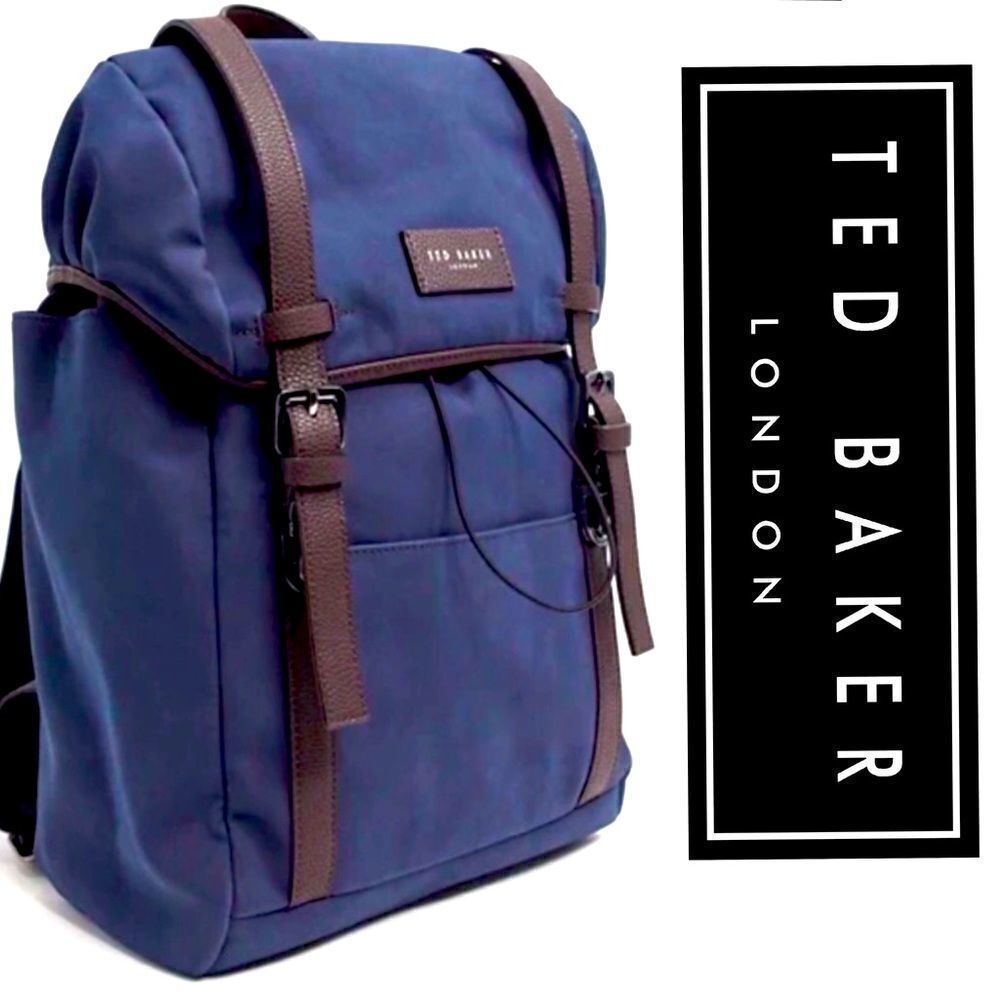 TED BAKER LONDON ZAFRON FAUX NUBUCK BACKPACK IN Navy